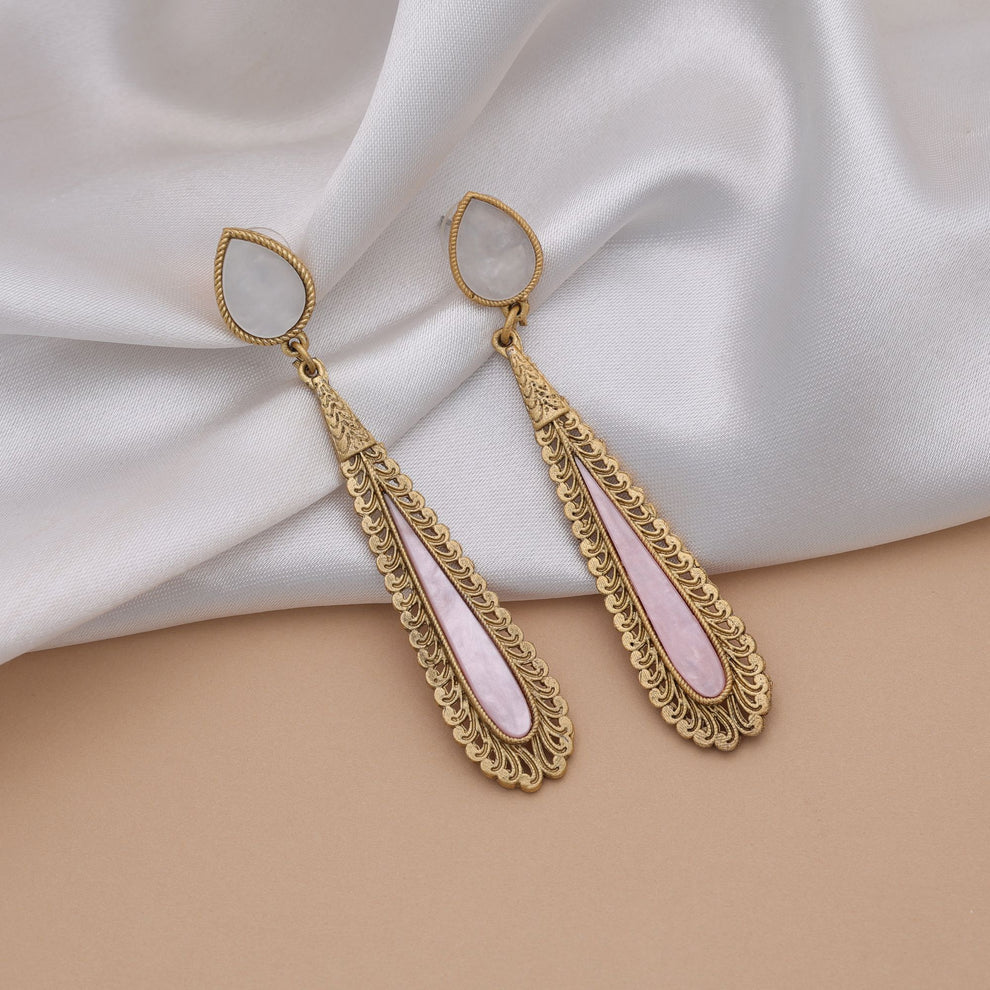 Elegant White Color Matte Gold Earrings For Women Traditional Party Wear Collection