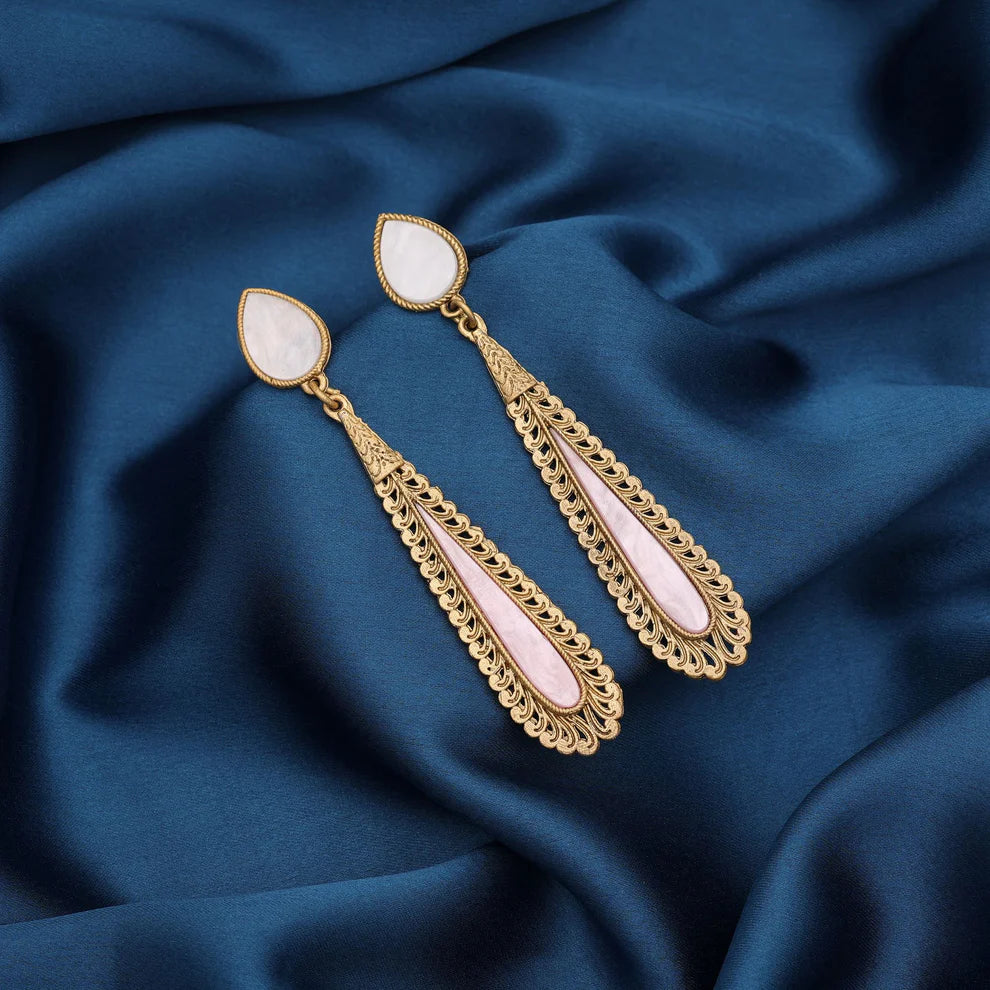 Elegant White Color Matte Gold Earrings For Women Traditional Party Wear Collection