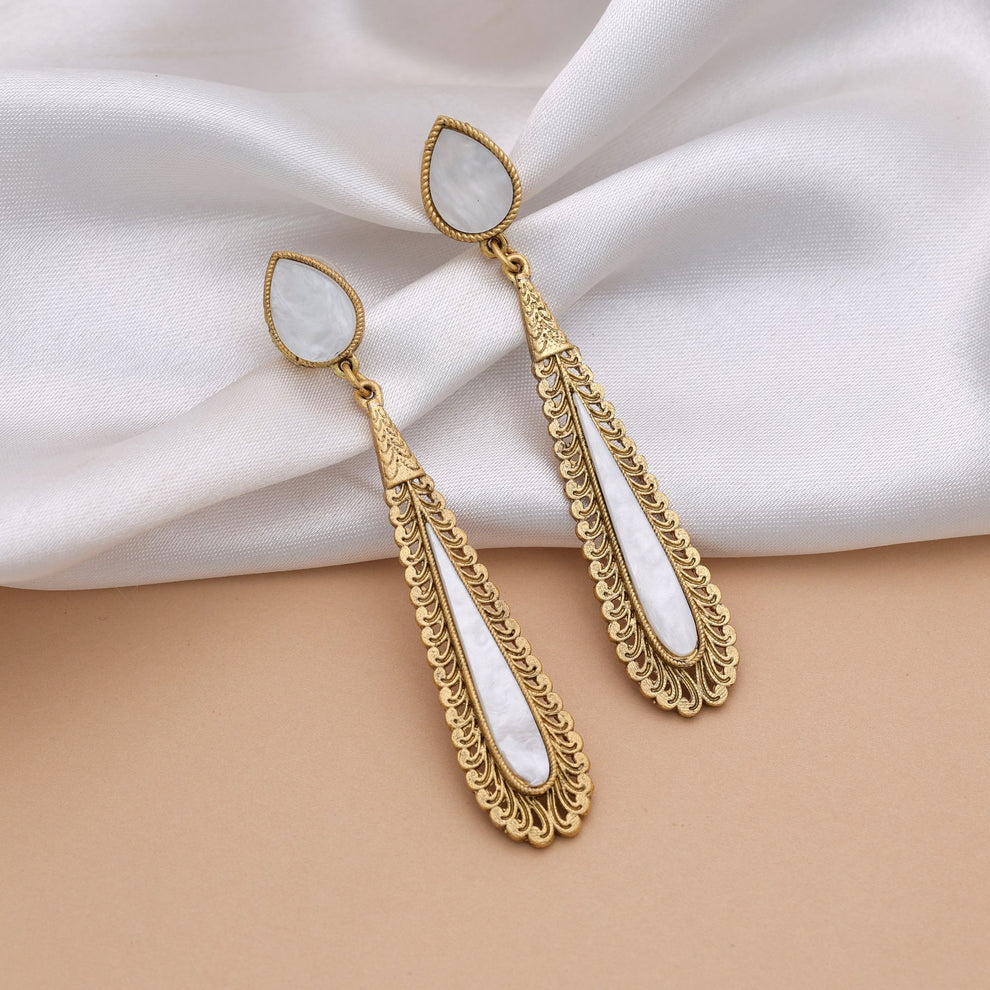 Elegant White Color Matte Gold Earrings For Women Traditional Party Wear Collection