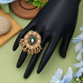Green Color Matte Gold Rings Classic Traditional Jewelry Design - Green