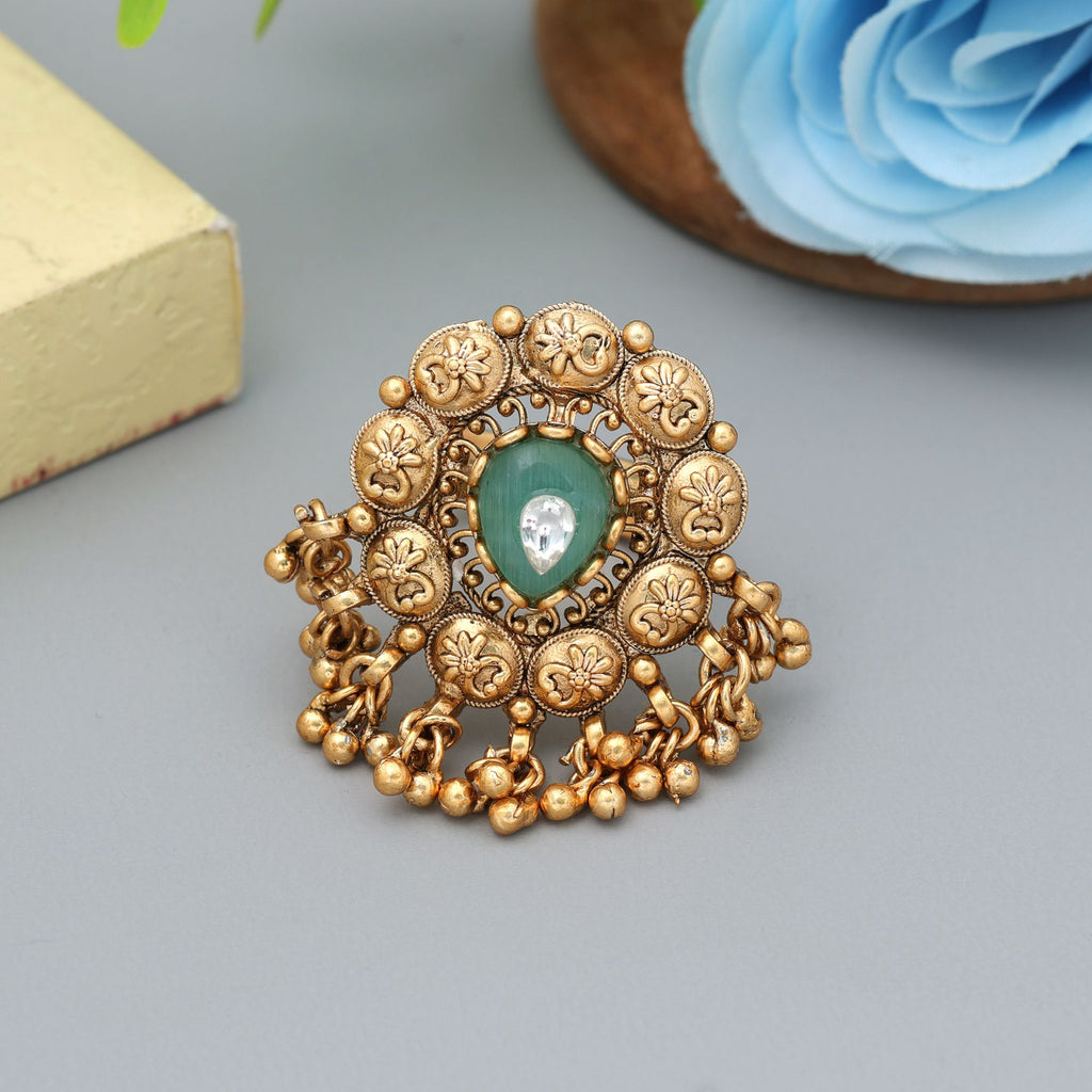 Pista Green Color Matte Gold Rings Stylish Ethnic Designer Jewelry - Pista Green