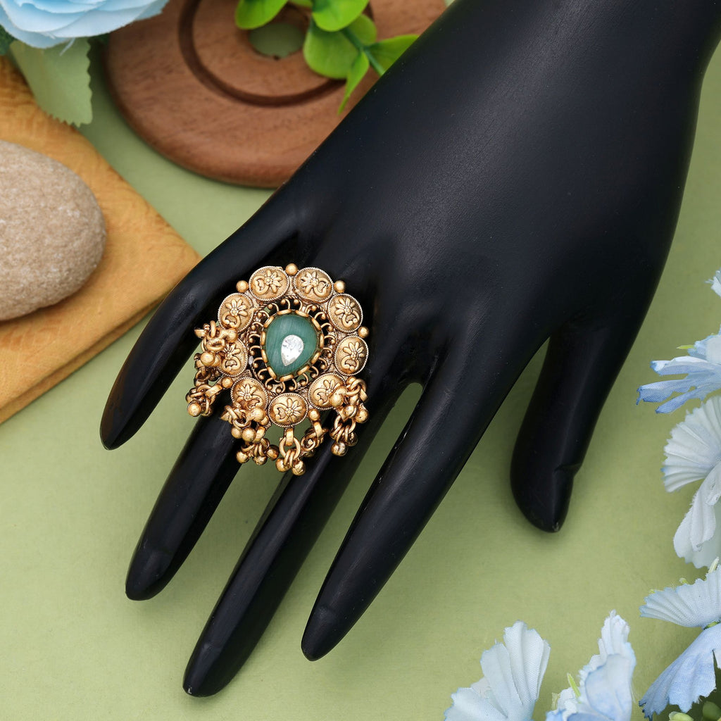 Pista Green Color Matte Gold Rings Stylish Ethnic Designer Jewelry - Pista Green