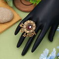 Red Color Matte Gold Rings Elegant Festive Statement Jewelry - Red