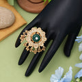 Green Color Matte Gold Rings Traditional Classic Jewelry Design - Green