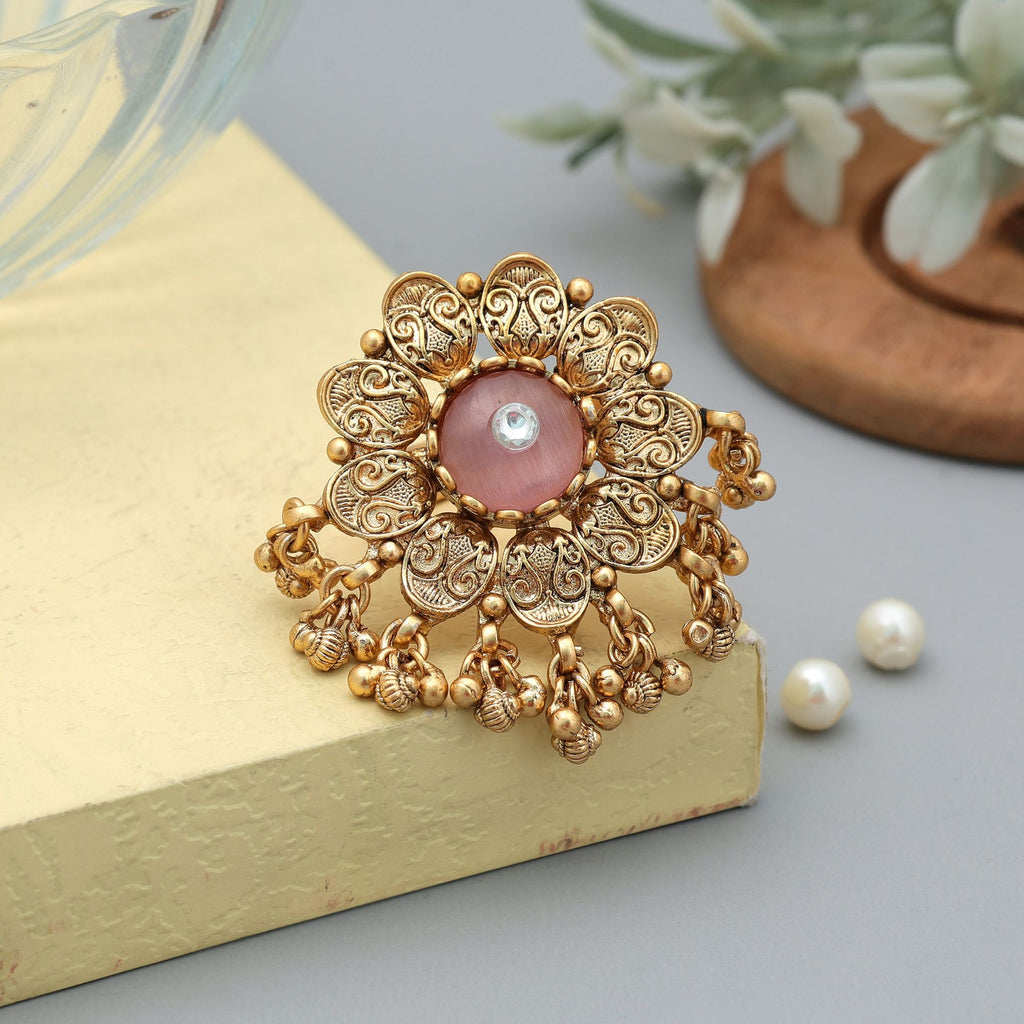 Pink Color Matte Gold Rings Minimal Elegant Daily Wear Jewelry - Pink