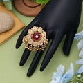 Red Color Matte Gold Rings Stylish Traditional Jewelry Collection - Red