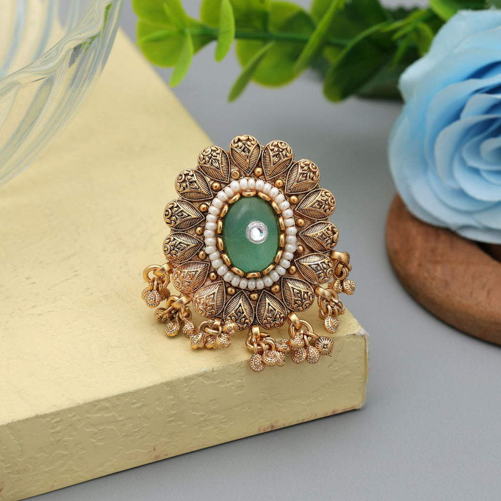 Pista Green Color Matte Gold Rings Traditional Ethnic Jewelry - Pista Green