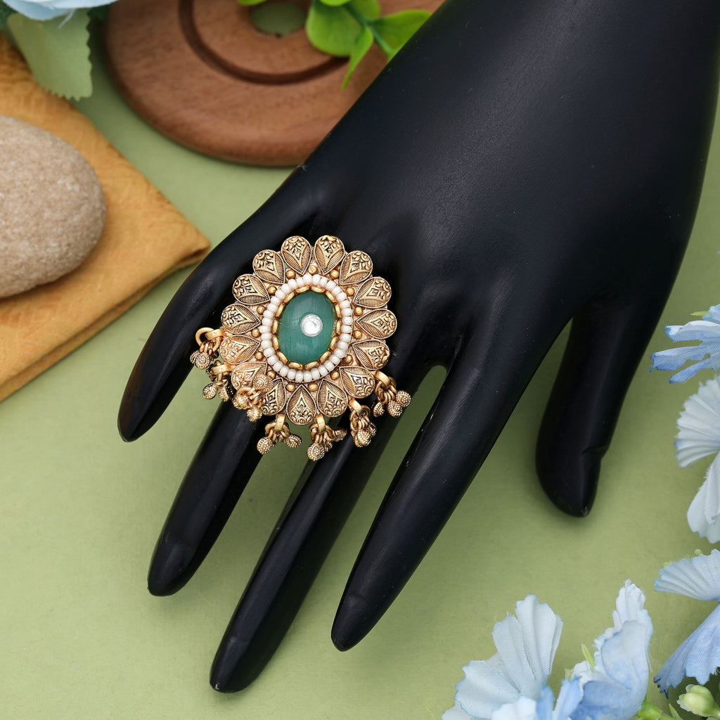 Pista Green Color Matte Gold Rings Traditional Ethnic Jewelry - Pista Green