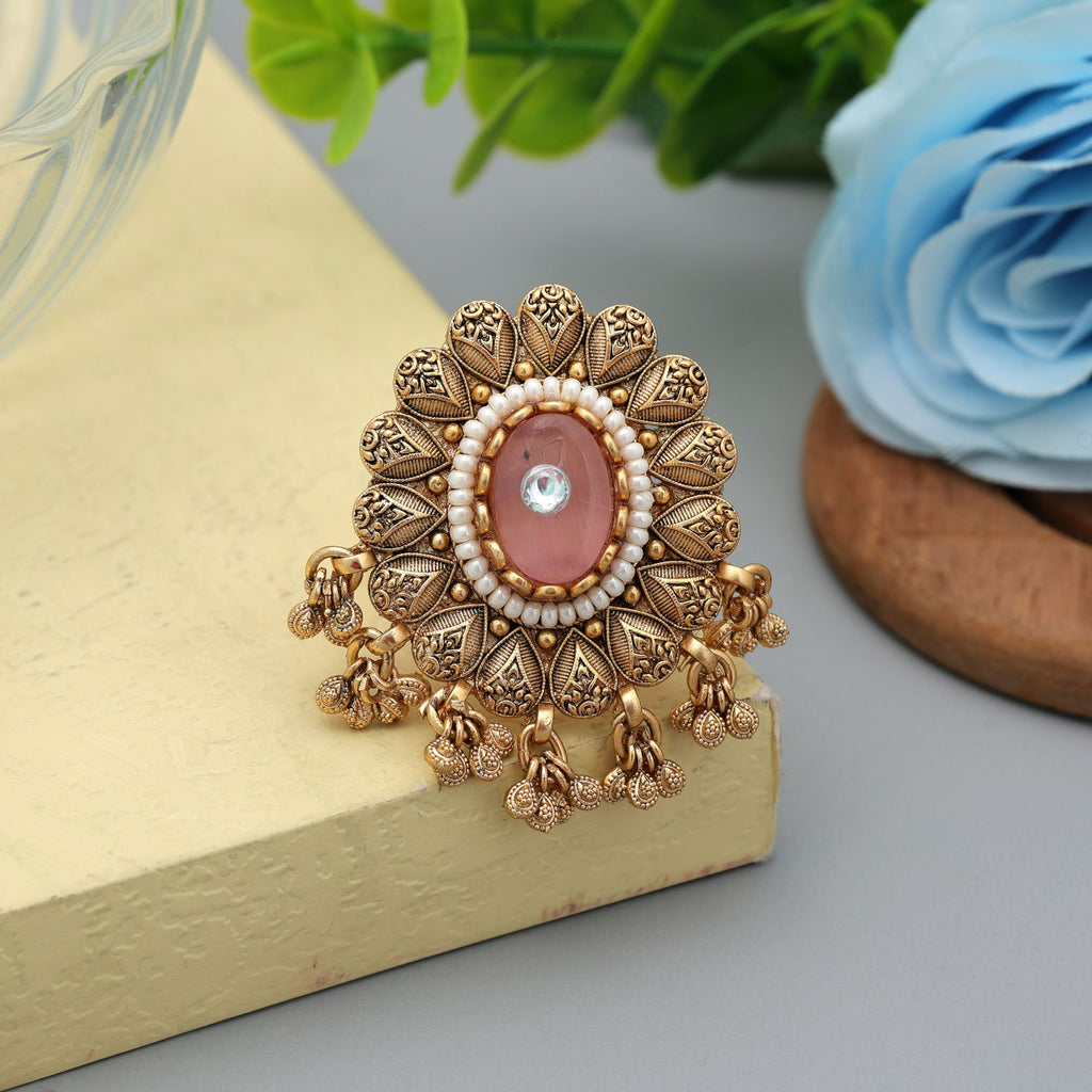 Pink Color Matte Gold Rings Elegant Minimal Jewelry - Pink