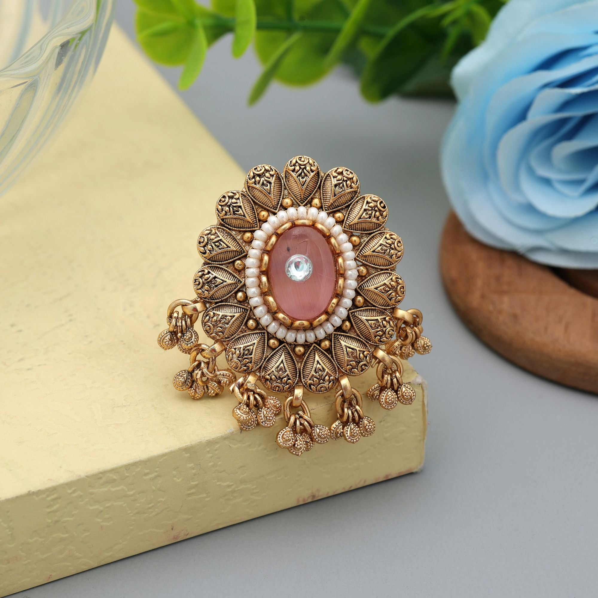 Pink Color Matte Gold Rings Elegant Minimal Jewelry - Pink