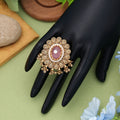 Pink Color Matte Gold Rings Elegant Minimal Jewelry - Pink