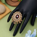 Red Color Matte Gold Rings Designer Festive Jewelry - Red