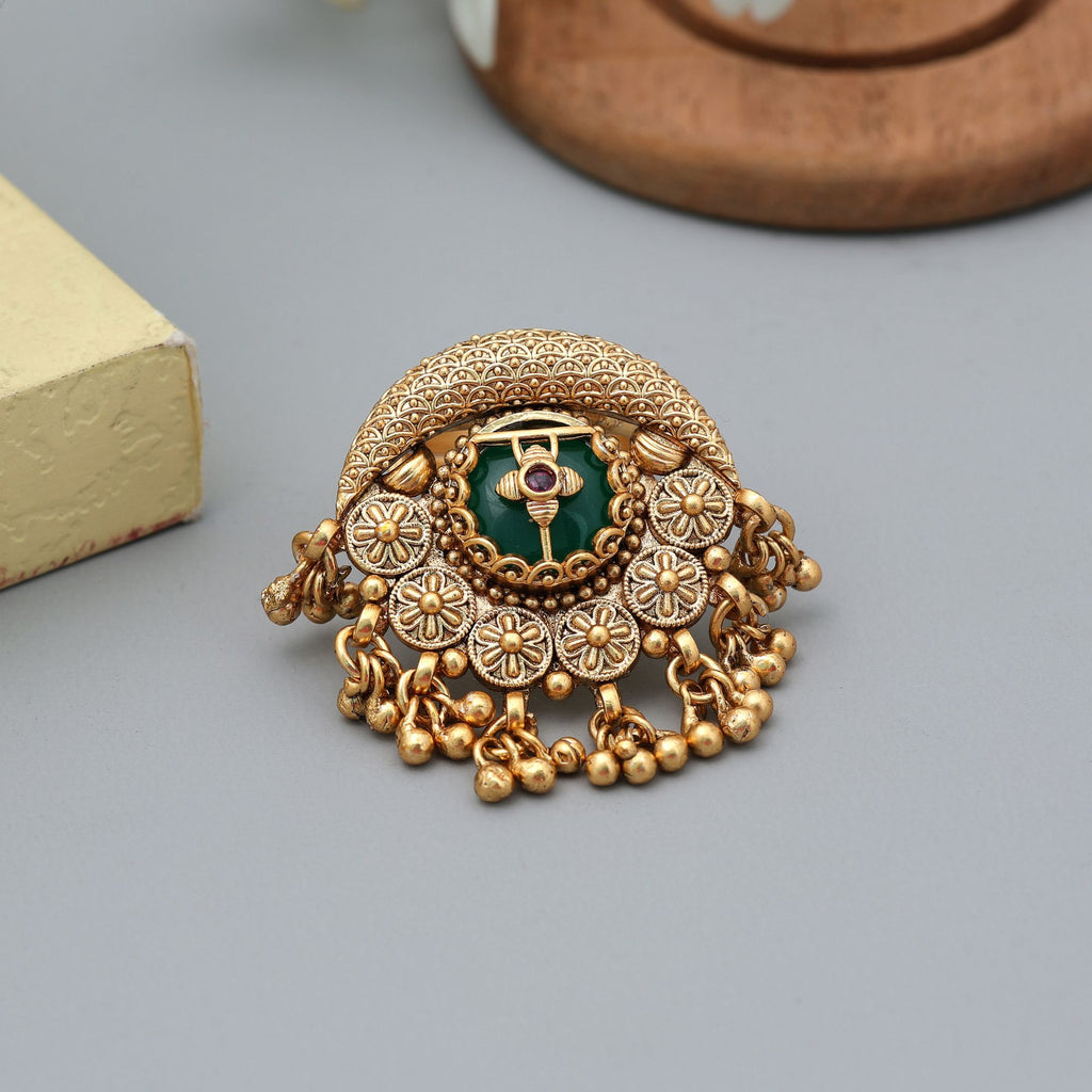 Green Color Matte Gold Rings Classic Jewelry Design - Green