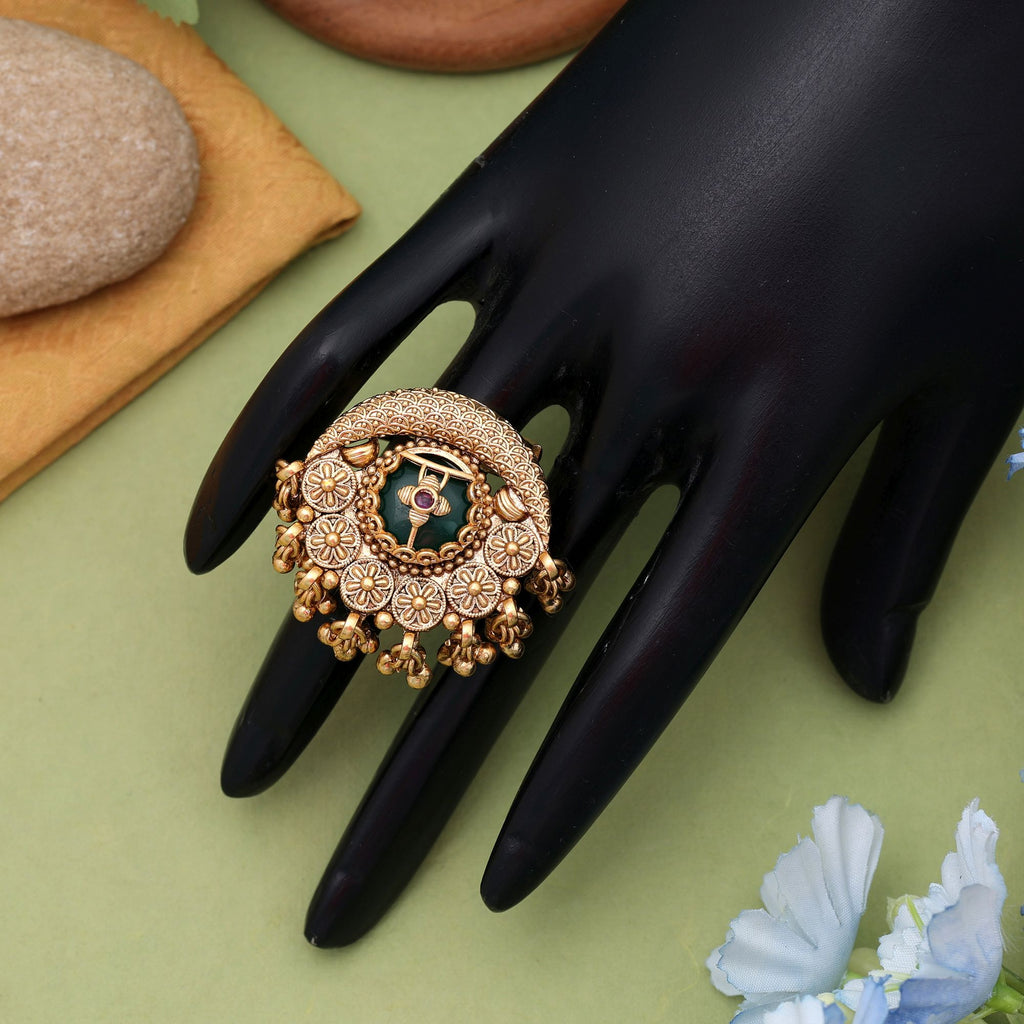 Green Color Matte Gold Rings Classic Jewelry Design - Green
