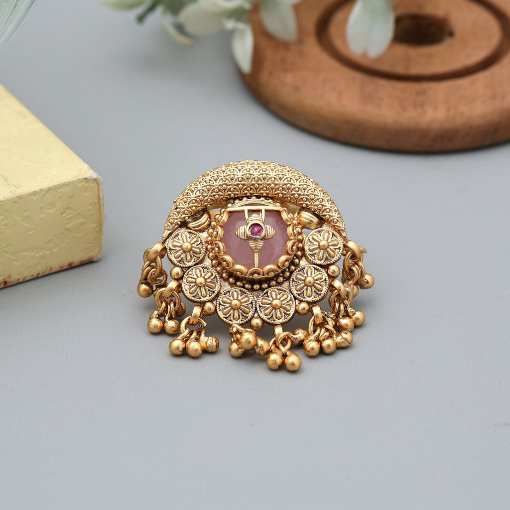 Pink Color Matte Gold Rings Stylish Daily Wear Jewelry - Pink