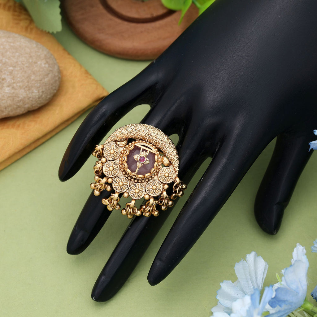 Pink Color Matte Gold Rings Stylish Daily Wear Jewelry - Pink