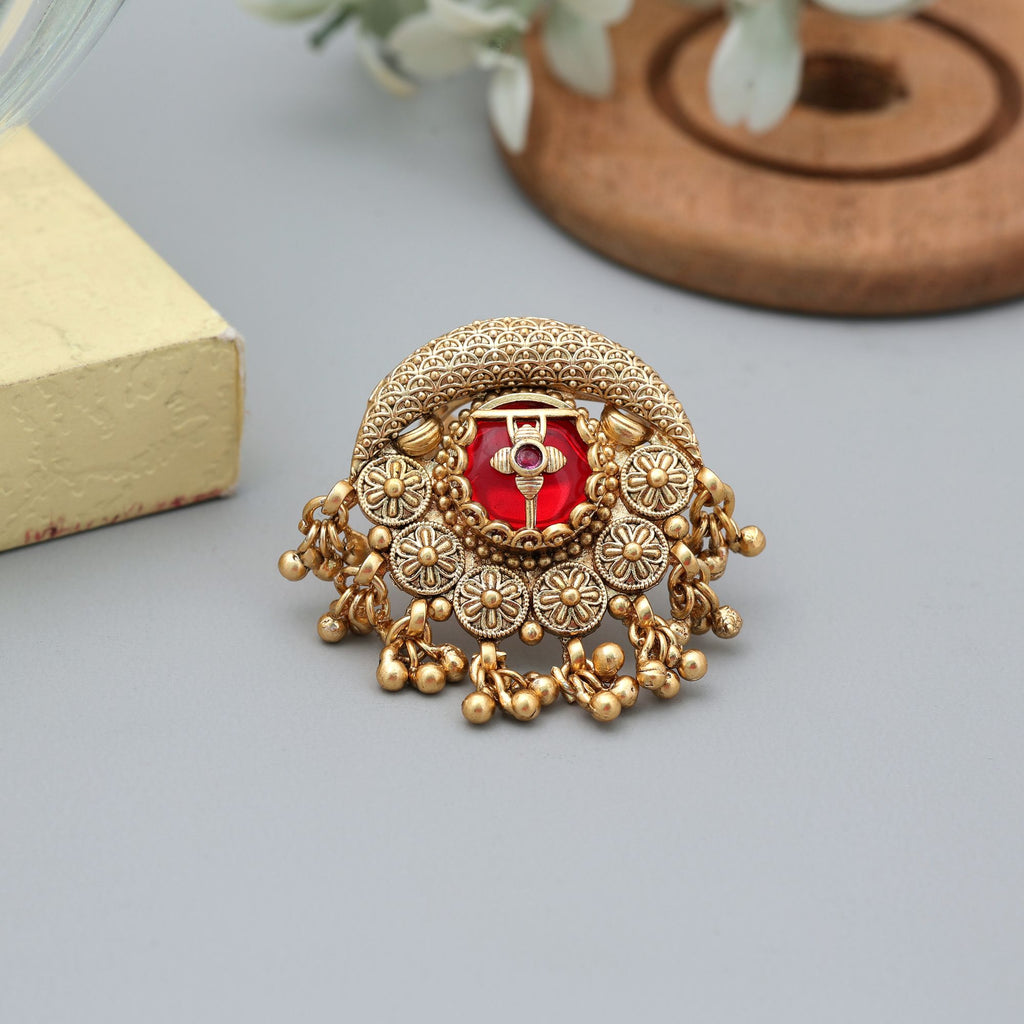 Red Color Matte Gold Rings Elegant Traditional Jewelry - Red