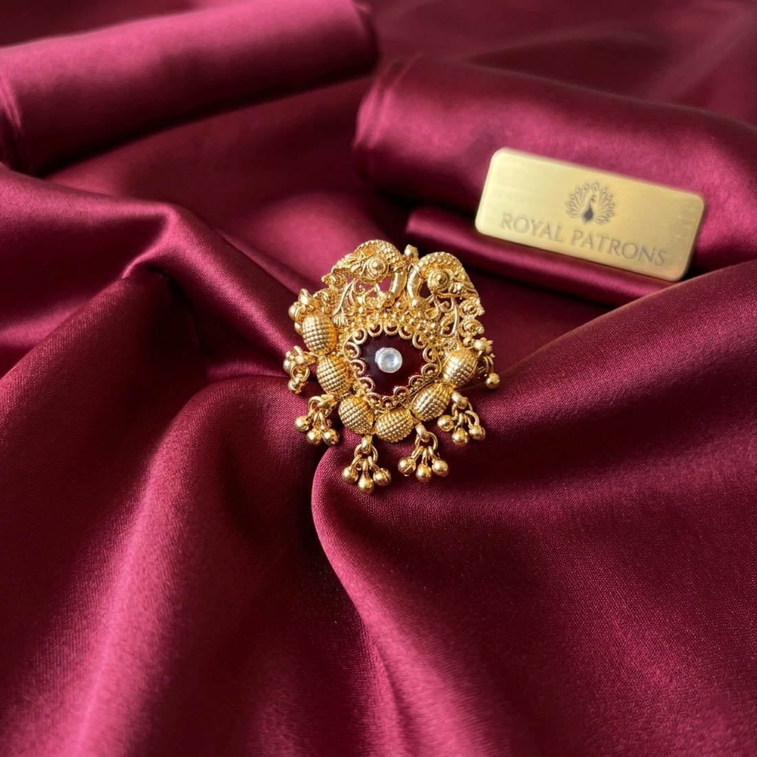 Green Color Matte Gold Rings Classic Elegant Ethnic Jewelry Collection Design - Green