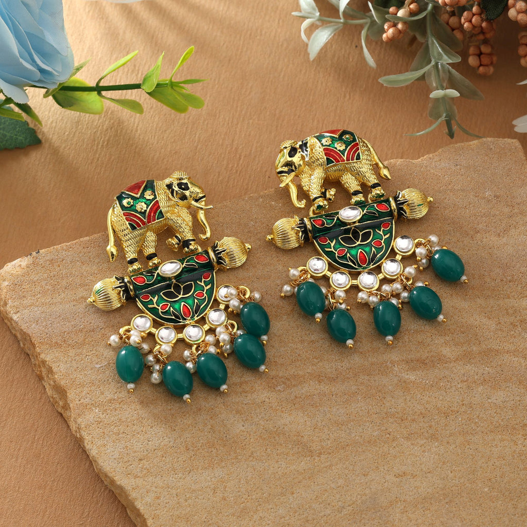 Green Color Meenakari Earrings Designed For Refreshing Festive Elegance In Ethnic Fashion - Green