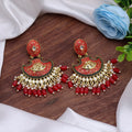 Red Color Mint Meena Earrings Crafted With Vibrant Enamel Detailing For Festive Elegance - Red
