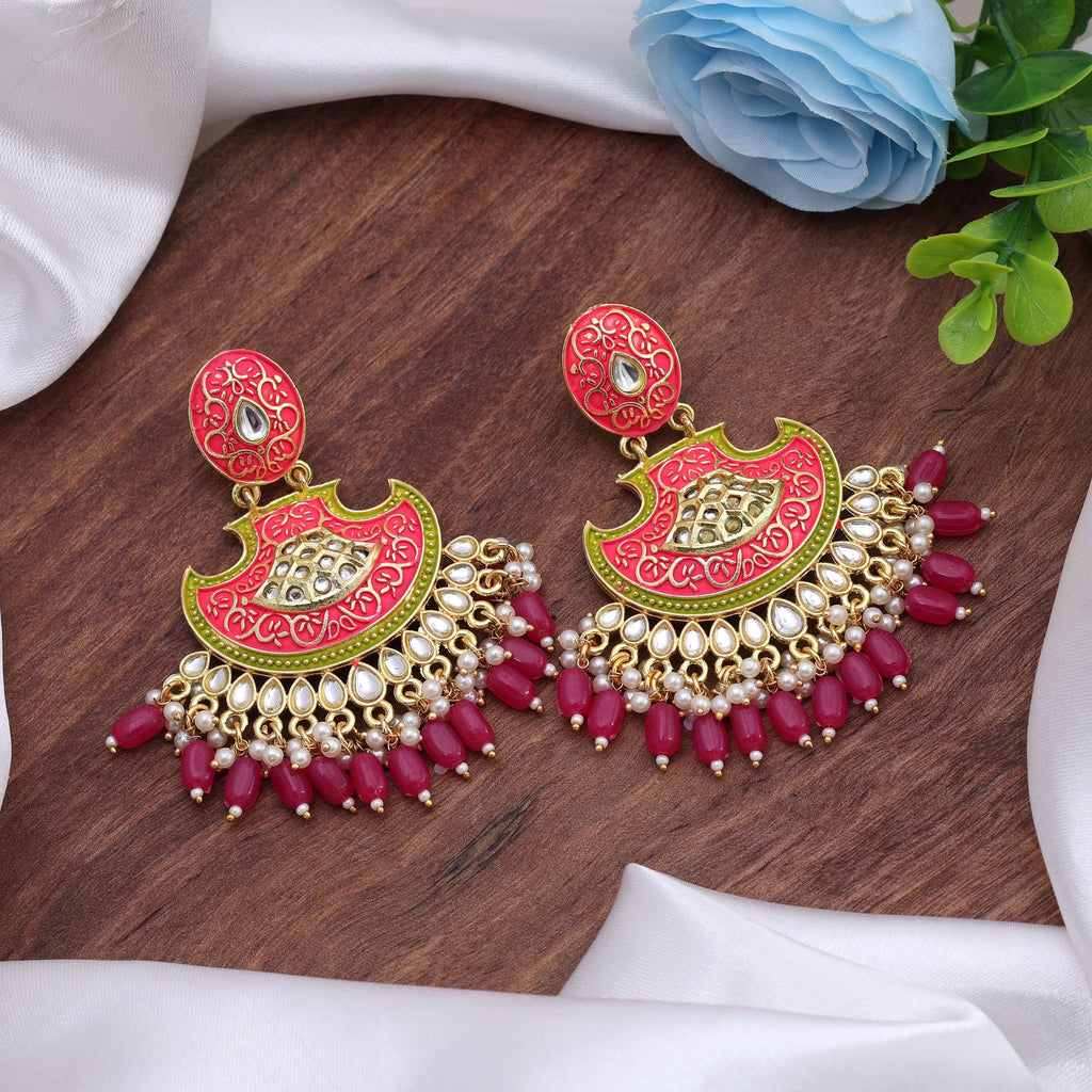 Rani Color Mint Meena Earrings Showcasing Royal Tones With Detailed Enamel Craftsmanship - Rani