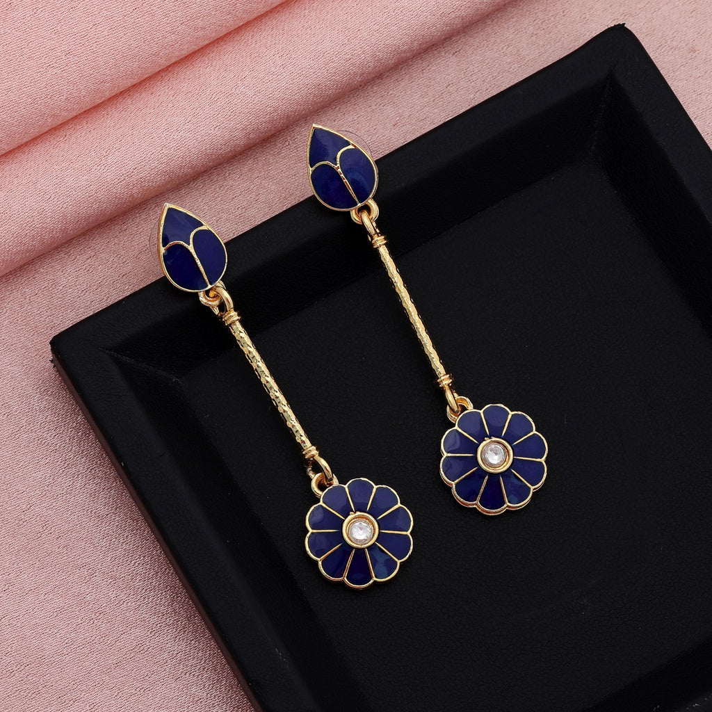 Blue Color Meenakari Earrings Elegant Traditional Ethnic Party Wear Jewelry Design