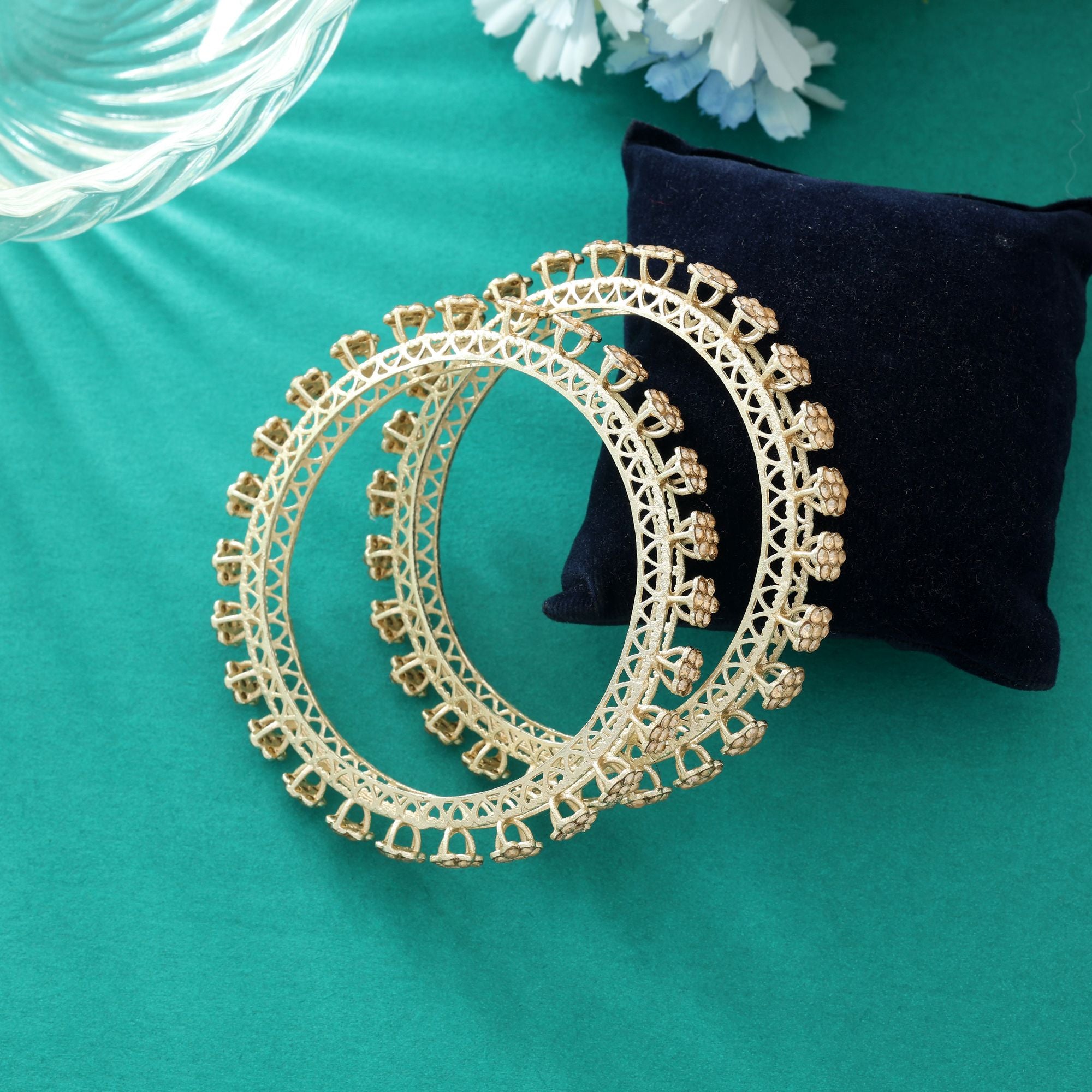 Gold Color 1 Pair Of Fashion Bangle - Gold / 2.6