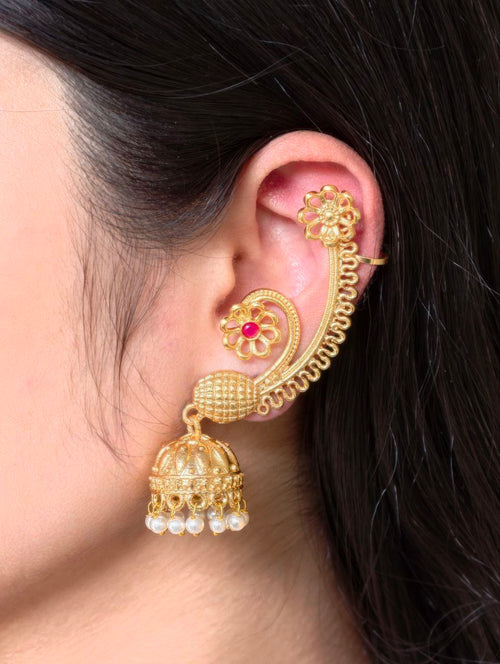 Affordable Design Gold Plated Jhumka Earcuff | Stone & Pearl Traditional Jewelry