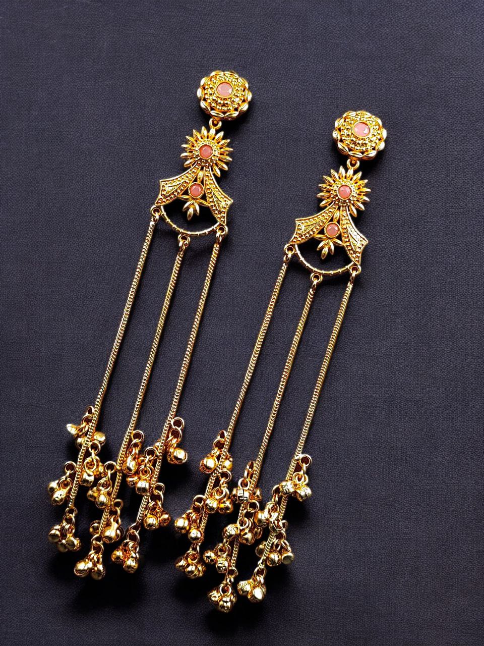 Gold Plated Kashmiri Earrings with Beautiful Stone Work | Traditional Ethnic Dangler Jewelry