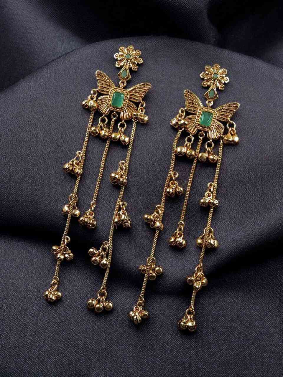 Elegant Butterfly Kashmiri Jhumka Earrings with Stunning Traditional Jewelry- Pista Green