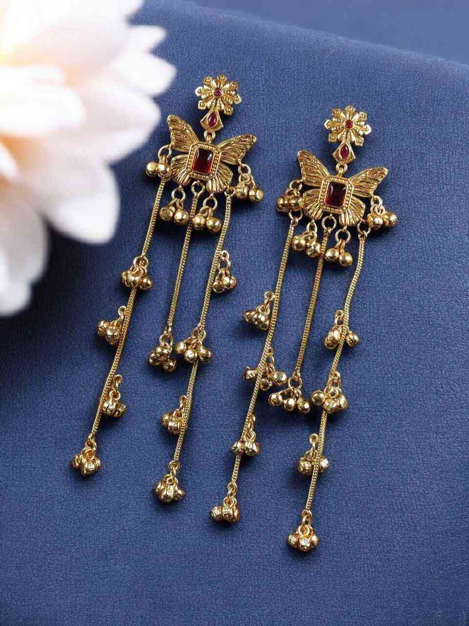 Elegant Butterfly Kashmiri Jhumka Earrings with Stunning Traditional Jewelry- Red
