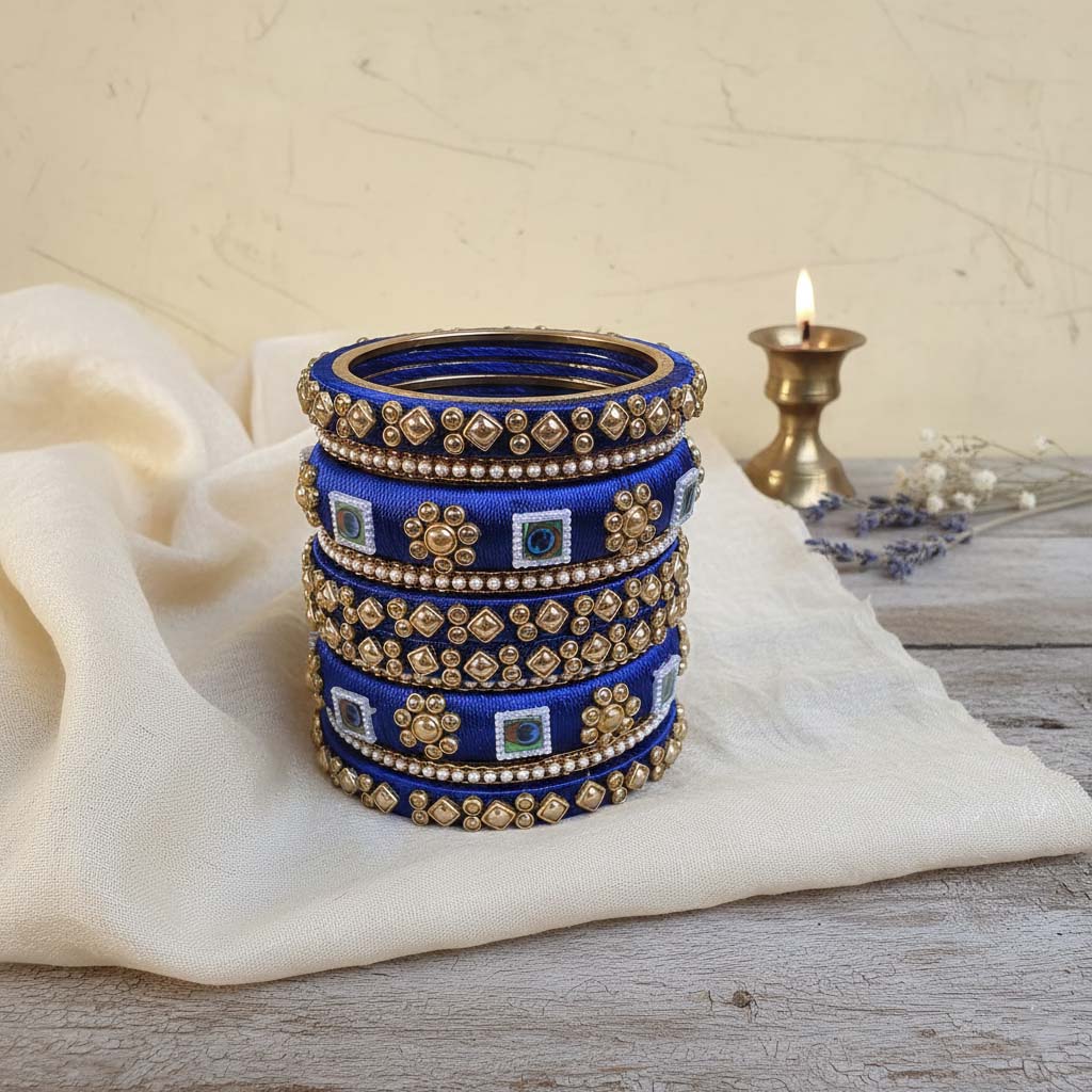 Blue Color 1 Set Of Thread Bangle Featuring Minimal Yet Traditional Design - Blue / 2.8