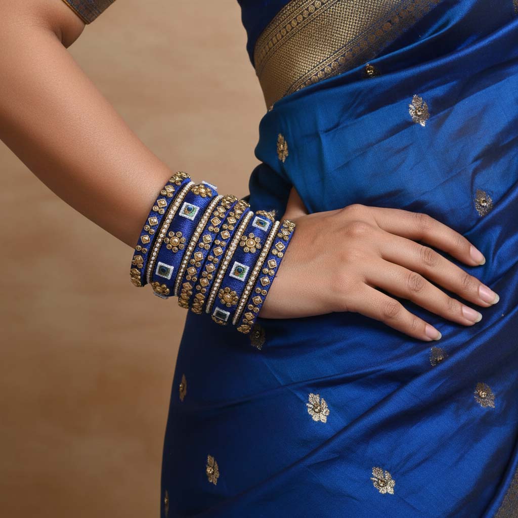 Blue Color 1 Set Of Thread Bangle Featuring Minimal Yet Traditional Design - Blue / 2.8