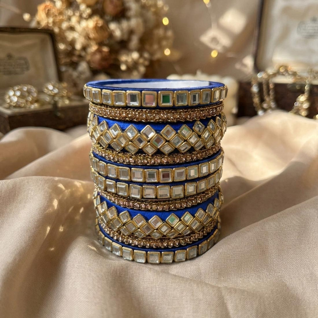 Blue Color 1 Set Of Thread Bangle Featuring Vibrant Tone And Traditional Appeal - 2.8