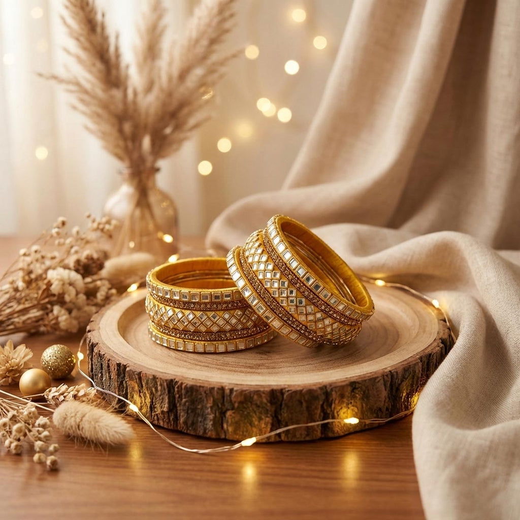 Yellow Color 1 Set Of Thread Bangle Perfect For Haldi Ceremonies And Celebrations - 2.8