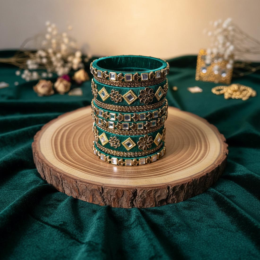 Green Color 1 Set Of Thread Bangle Highlighting Classic Indian Color Aesthetics - 2.8