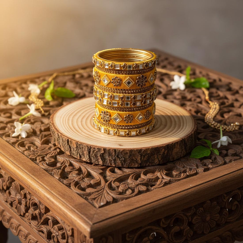 Yellow Color 1 Set Of Thread Bangle Inspired By Joyful Traditional Celebrations - 2.8