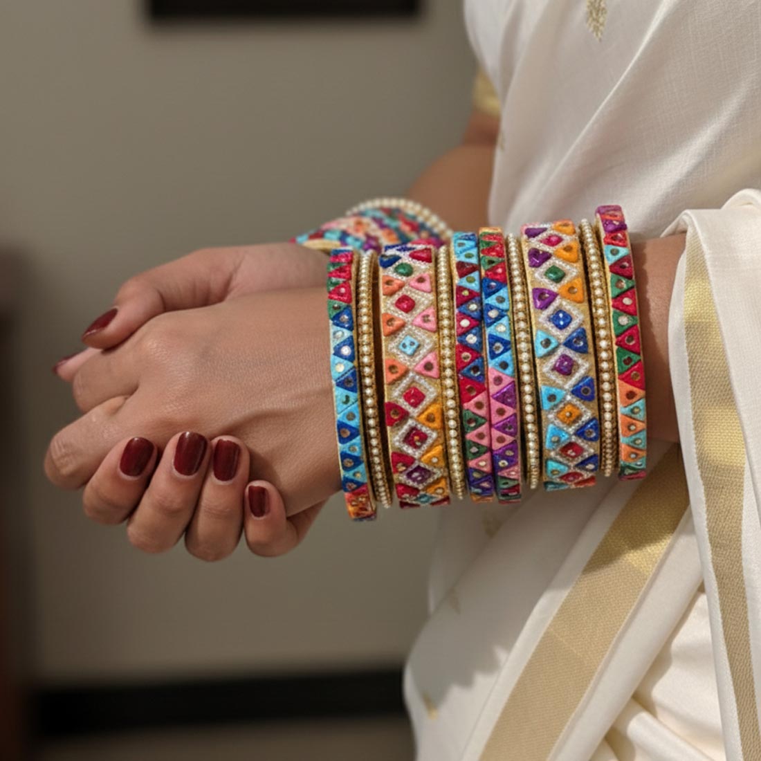 Multi Color 1 Set Of Thread Bangle Crafted For Bright Traditional Styling Needs - Maroon / 2.6