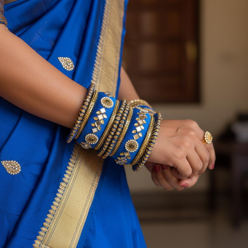 Blue Color 1 Set Of Thread Bangle Designed For Stylish Ethnic Pairing - 2.6