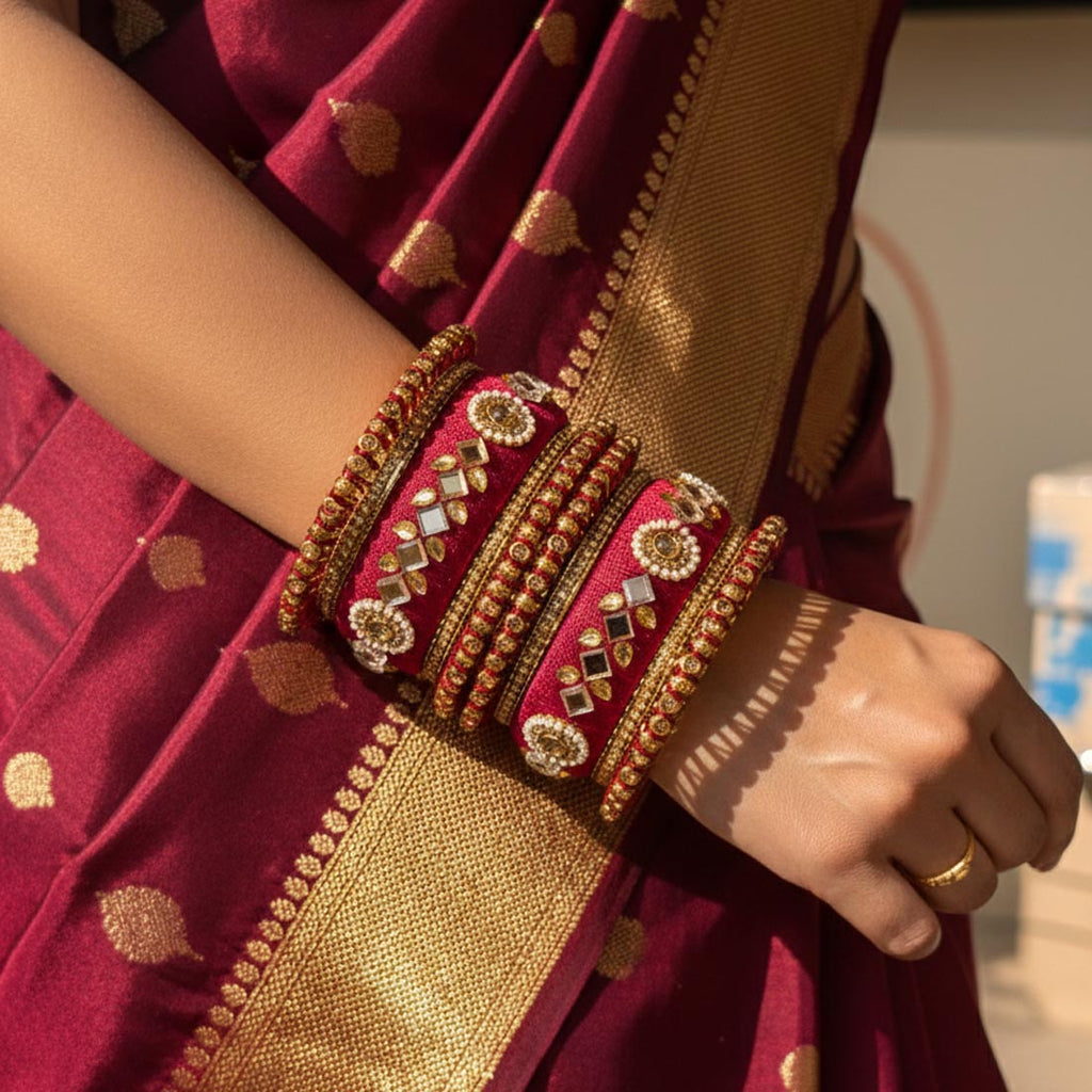 Maroon Color 1 Set Of Thread Bangle Crafted For Royal Ethnic Wardrobe Needs - 2.6