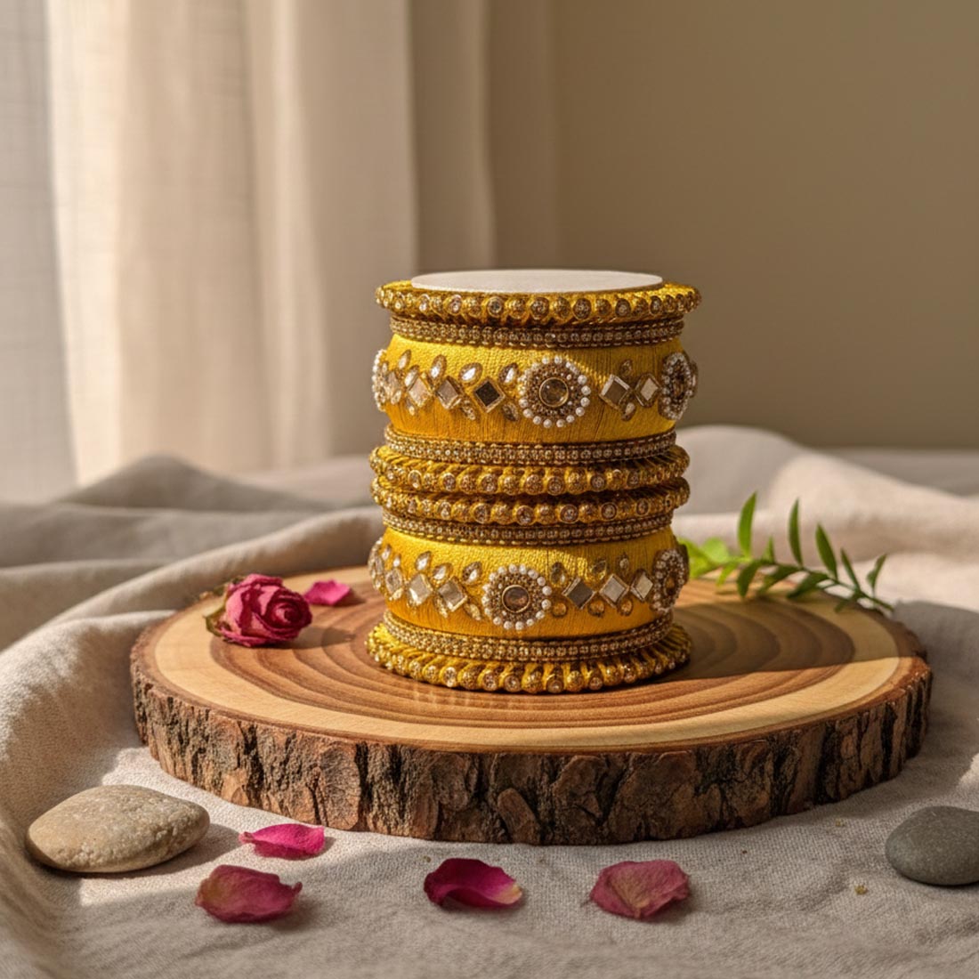 Yellow Color 1 Set Of Thread Bangle Designed To Enhance Traditional Attire - 2.6