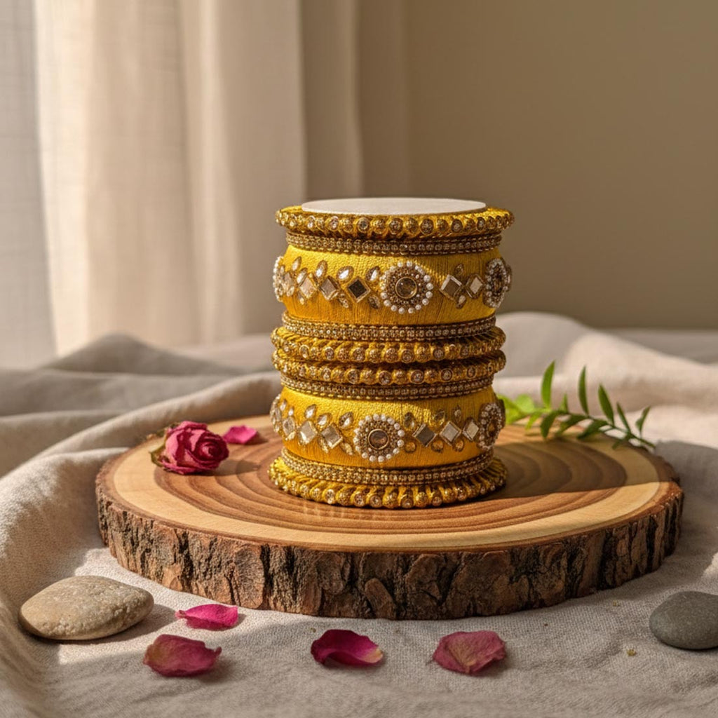 Yellow Color 1 Set Of Thread Bangle Designed To Enhance Traditional Attire - 2.8