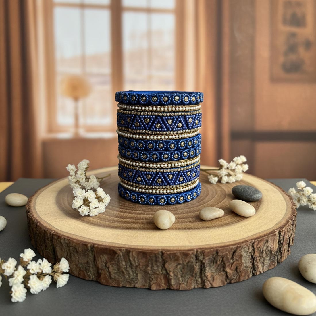 Blue Color 1 Set Of Thread Bangle With Trendy Decorative Festive Touch - Blue / 2.4