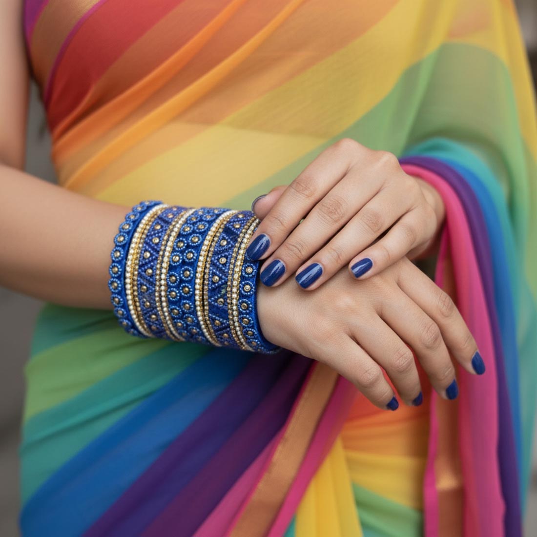 Blue Color 1 Set Of Thread Bangle With Trendy Decorative Festive Touch - Blue / 2.6