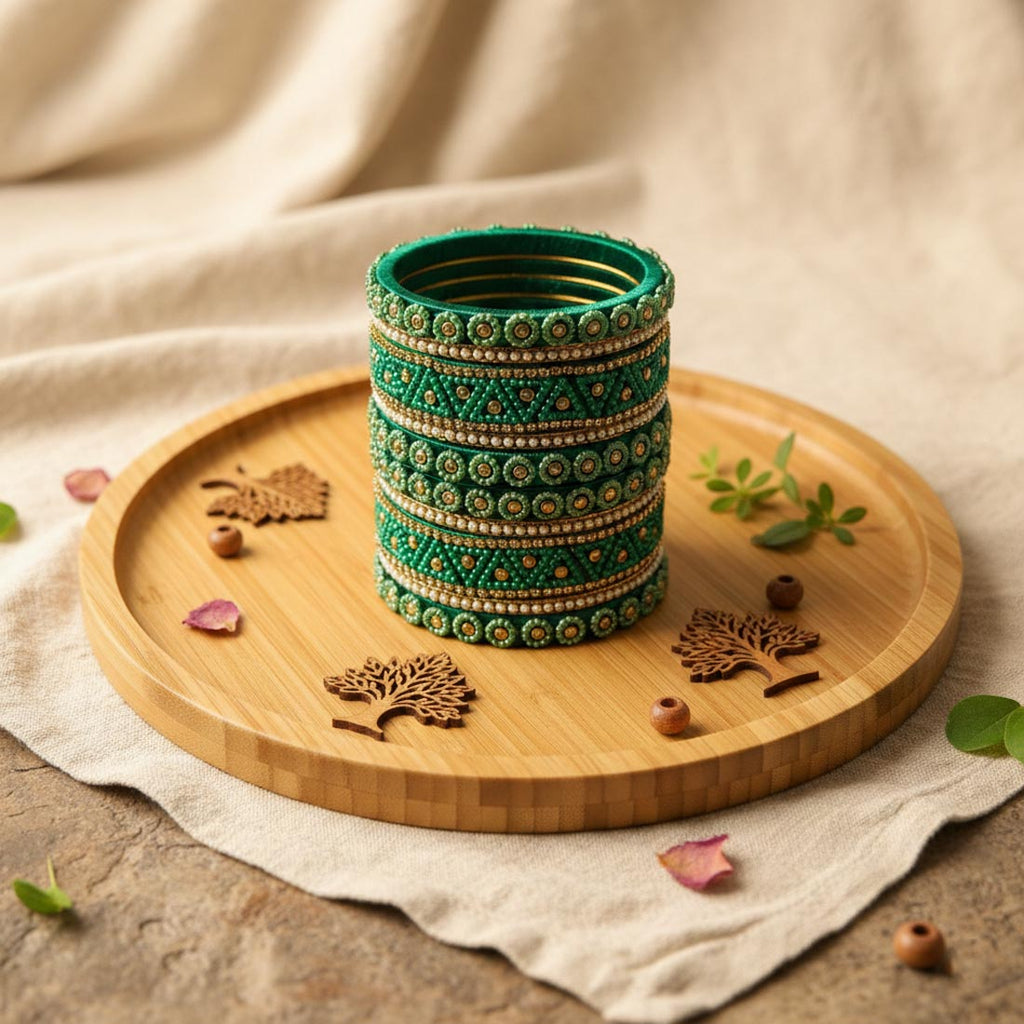 Green Color 1 Set Of Thread Bangle Crafted For Graceful Festive Occasion Wear - Green / 2.4
