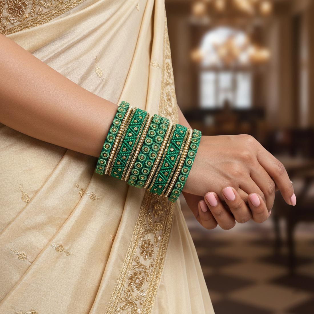 Green Color 1 Set Of Thread Bangle Crafted For Graceful Festive Occasion Wear - Green / 2.8