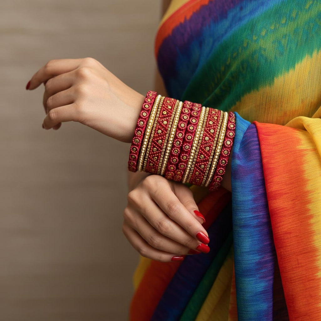 Maroon Color 1 Set Of Thread Bangle With Classic Cultural Traditional Appeal - Maroon / 2.6