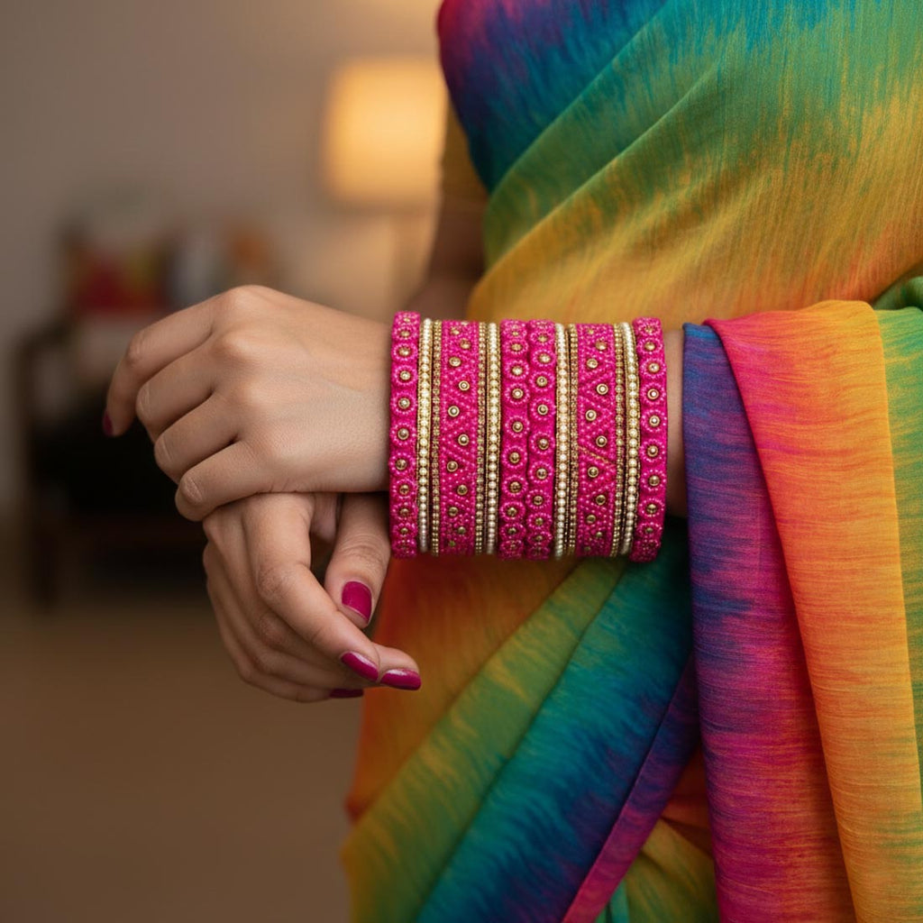 Rani Color 1 Set Of Thread Bangle With Royal Inspired Wedding Special Finish - Rani / 2.4