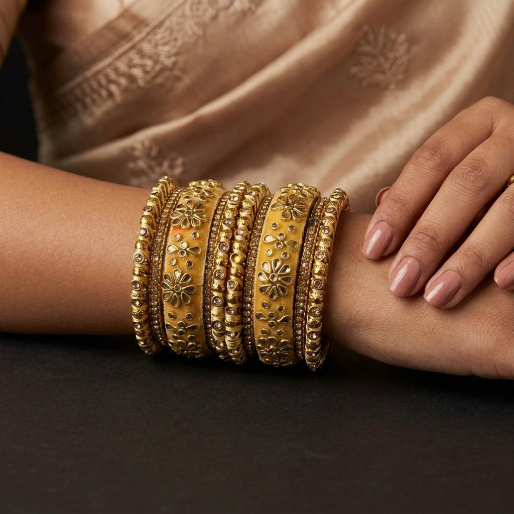 Gold Color 1 Set Of Bangle Classic Festive Wear Elegant Designer Jewelry Collection - Gold / 2.8