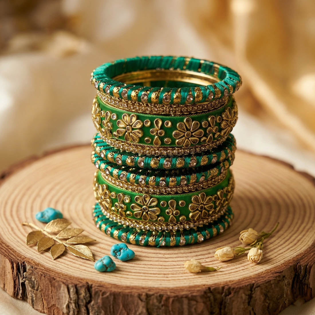 Green Color 1 Set Of Bangle Classic Traditional Ethnic Wear Stylish Jewelry Collection - Green / 2.4
